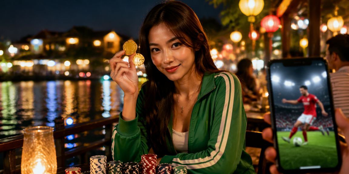 Người dùng đặt cược thể thao tại Hội An trong không gian cà phê truyền thống